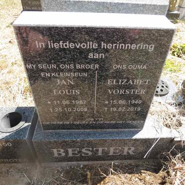 BESTER Elizabet VORSTER 1940-2019 :: BESTER Jan Louis 1987-2008