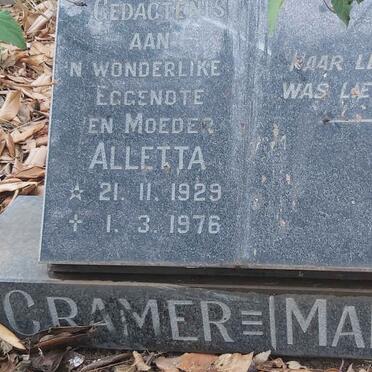 CRAMER Alletta, MARAIS 1929-1976