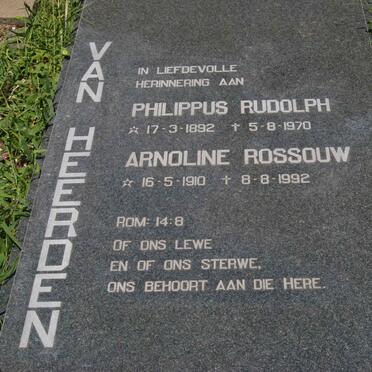 HEERDEN Philippus Rudolph, van 1892-1970 &amp; Arnoline ROSSOUW 1910-1992