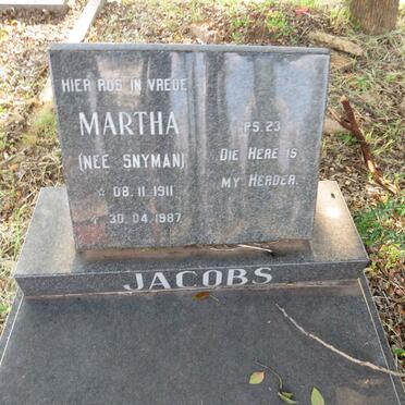 JACOBS Martha nee SNYMAN 1911-1987