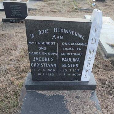 MERWE Jacobus Christiaan, v.d. 1909-1982 & Paulina Bester 1912-2009