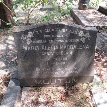 MOUTON Maria Aletta Magdalena nee V.D. BERG 1895-1967