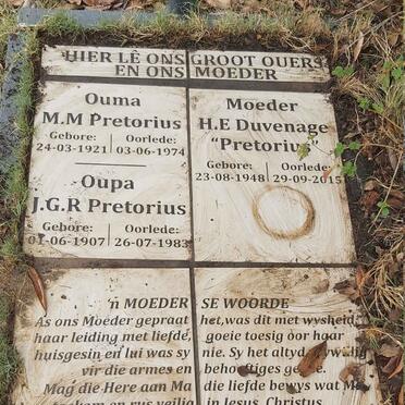 PRETORIUS J.G.R. 1907-1983 & M.M. 1921-1974 :: DUVENAGE H.E. nee PRETORIUS 1948-2015