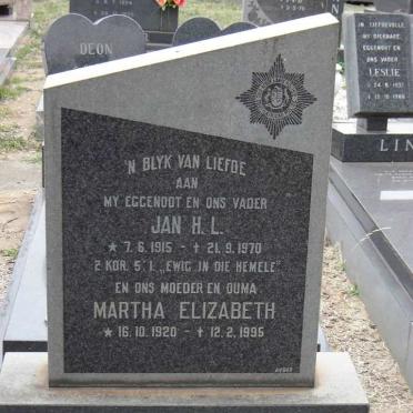 PLESSIS Jan H.L., du 1915-1970 &amp; Martha Elizabeth 1920-1995
