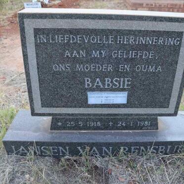 RENSBURG Babsie, Jansen van 1918-1981 :: RENSBURG Karel Robert, Jansen van 1942-2014 _1