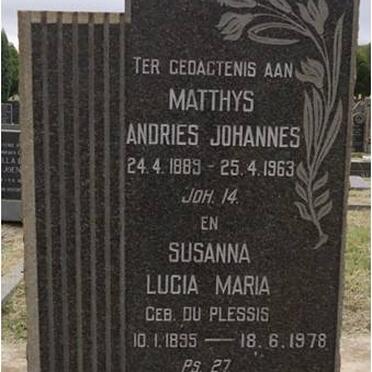 STOLTZ Matthys Andries Johannes 1889-1963 &amp; Susanna Lucia Maria DU PLESSIS 1895-1978