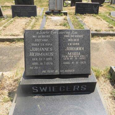 SWIEGERS Johannes Hermanus 1893-1970 & Johanna Maria VAN DER WALT 1897-1971