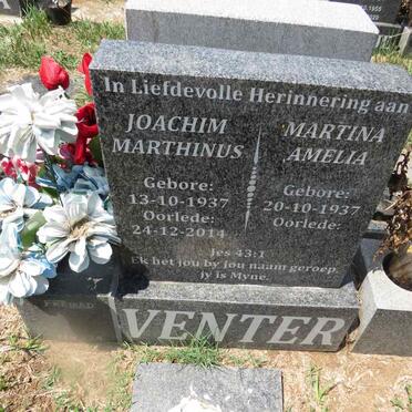 VENTER Joachim Marthinus 1937-2014 & Martina Amelia 1937- 