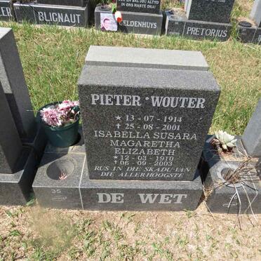 WET Pieter Wouter, de 1914-2001 & Isabella Susara Magaretha Elizabeth 1910-2003