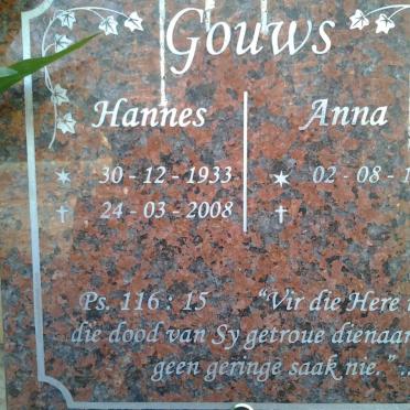 GOUWS Hannes 1933-2008 &amp; Anna 1955-