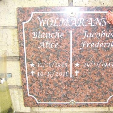 WOLMARANS Jacobus Frederik 1943- &amp; Blanche Alice 1945-2016