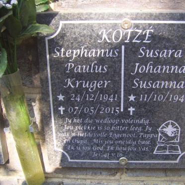 KOTZÉ Stephanus Paulus Kruger 1941-2015 &amp; Susara Johanna Susanna 1943-