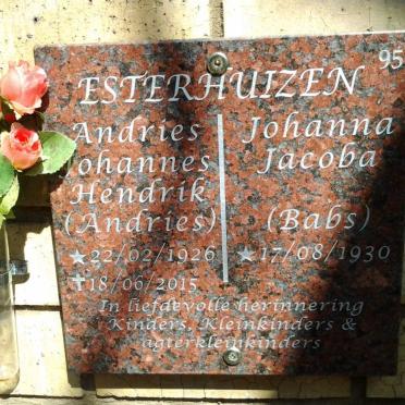 ESTERHUIZEN Andries Johannes Hendrik 1926-2015 &amp; Johanna Jacoba 1930-