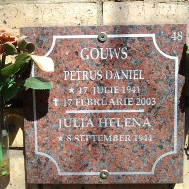 GOUWS Petrus Daniel 1941-2003 &amp; Julia Helena 1944-