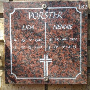 VORSTER Hennie 1924-2013 &amp; Lida 1926-2002