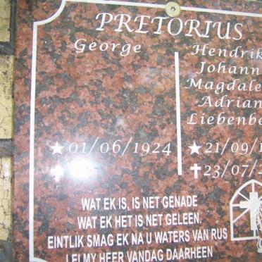 PRETORIUS George 1924- &amp; Hendrika Johanna Magdalena Adriana LIEBENBERG 1926-2016