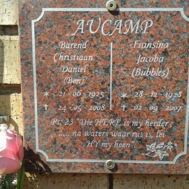 AUCAMP Barend Christiaan Daniel 1925-2008 &amp; Fransina Jacoba 1928-2007