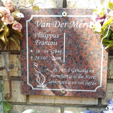 MERWE Philippus Francois, van der 1946-2009