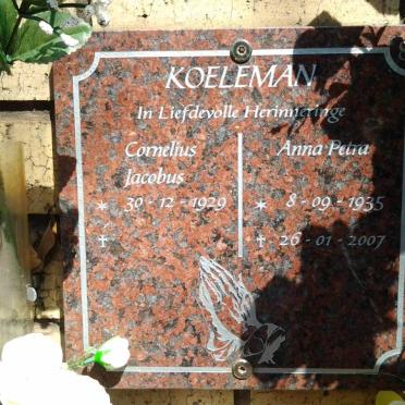 KOELEMAN Cornelius Jacobus 1929- &amp; Anna Petra 1935-2007