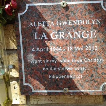 GRANGE Aletta Gwendolyn, la 1944-2013