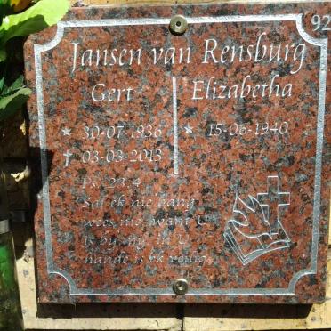 RENSBURG Gert, Jansen van 1936-2013 &amp; Elizabetha 1940-
