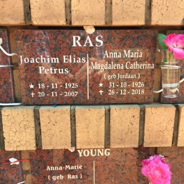 RAS Joachim Elias Petrus 1925-2007 &amp; Anna Maria Magdalena Catherina JORDAAN 1926-2018 :: YOUNG Anna-Marie nee RAS 1950-2020