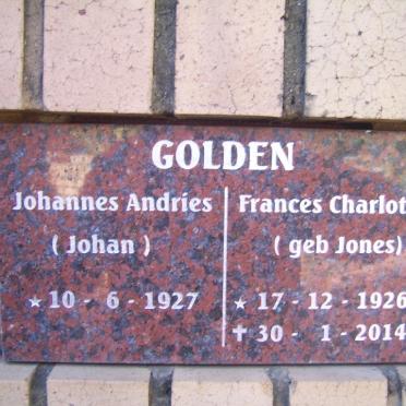 GOLDEN Johannes Andries 1927- &amp; Frances Charlott JONES 1926-2014