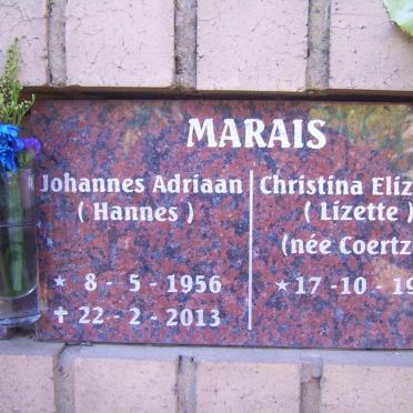 MARAIS Johannes Adriaan 1956-2013 &amp; Christina Elizabeth COERTZE 1964-