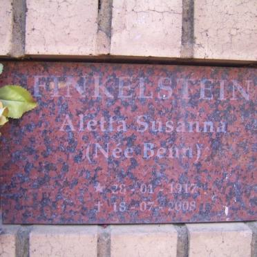FINKELSTEIN Aletta Susanna nee BENN 1917-2008