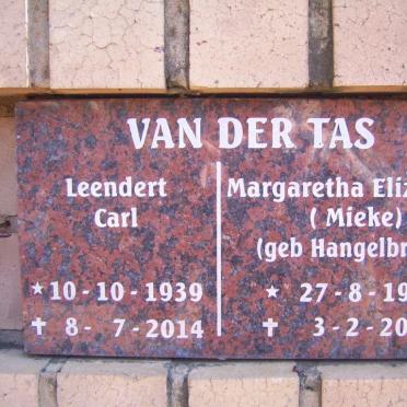 TAS Leendert Carl, van der 1939-2014 &amp; Margaretha Elizabeth HANGELBROEK 1942-2016