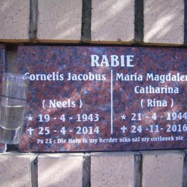 RABIE Cornelis Jacobus 1943-2014 &amp; Maria Magdalena Catharina 1944-2016