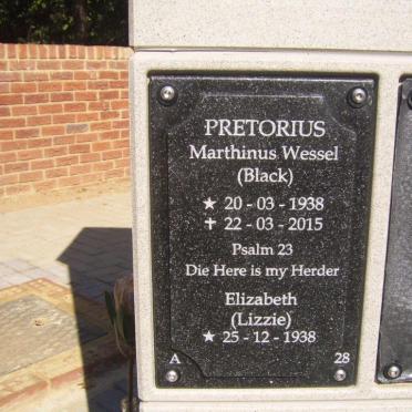 PRETORIUS Marthinus Wessel 1938-2015 &amp; Elizabeth 1938-