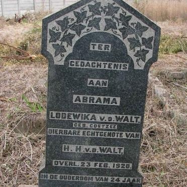 WALT Abrama Lodewika, v.d. nee COETZEE  -1920