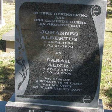 BOTHMA Johannes Albertus 1894-1970 &amp; Sara Alice 1910-2005