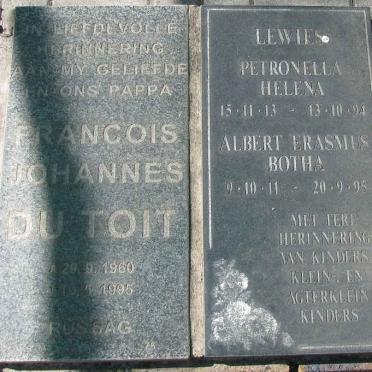 TOIT Francois Johannes, du 1960-1995 :: LEWIS Albert Erasmus botha 1911-1995 &amp; Petronella Helena 1913-1994