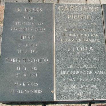 PLESSIS Henri 1915-1975 &amp; Maria Magdalena 1918-1994 :: CARSTENS Pierre 1912-1995 &amp; Flora KORTHALS 1913-2000