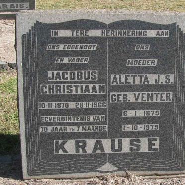 KRAUSE Jacobus Christiaan 1870-1966 &amp; Aletta J.S. VENTER 1879-1979