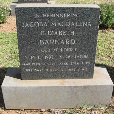 MULDER Jacoba Magdalena Elizabeth nee BARNARD 1933-1986