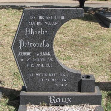 ROUX Phoebe Petronella nee WELMAN 1925-1986