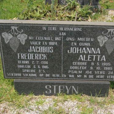 STEYN Jacobus Frederick 1906-1985 &amp; Johanna Aletta 1905-1985