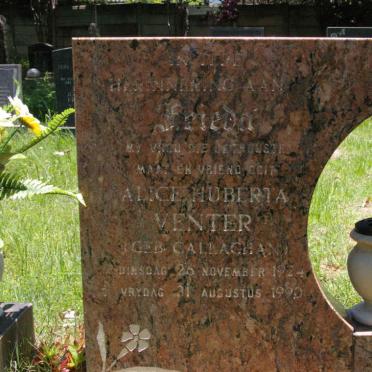 VENTER Alice Huberta nee CALLACHAN 1924-1990