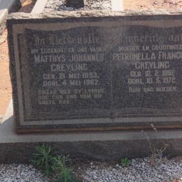 GREYLING Matthys Johannes 1893-1962 &amp; Petronella Francina 1897-1972