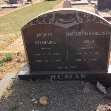 HUMAN Andries Stephanus 1897-1961 &amp; Margaretha Wilhelmina Louisa BARRY 1891-1982