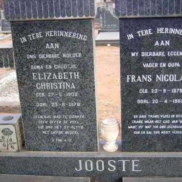 JOOSTE Frans Nicolaas 1879-1962 &amp; Elizabeth Christina 1902-1976