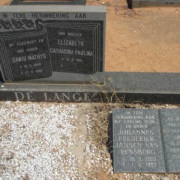 LANGE Dawid Mathys, de 1948-1986 &amp; Elizabeth Catharina Paulina 1941 :: JANSEN VAN RENSBURG Johannes Frederick 1960-1993
