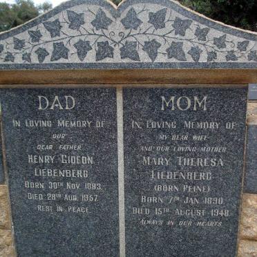 LIEBENBERG Henry Gideon 1883-1957 &amp; PEINE Mary Theresa 1890-1948