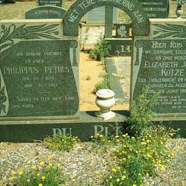 PLESSIS Philippus Petrus, du 1878-1969 &amp; Elizabeth Jacoba KOTZé formely DU PLESSIS  nee HOLLENBACH 1895-1969