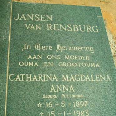RENSBURG Catharina Magdalena Anna, Jansen van nee PRETORIUS 1879-1983