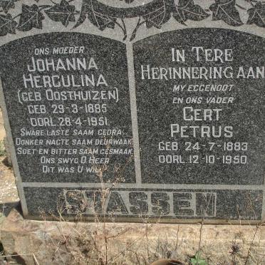 STASSEN Gert Petrus 1883-1950 &amp; Johanna Herculina OOSTHUIZEN 1885-1951