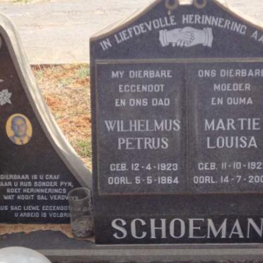 SCHOEMAN Wilhelmus Petrus 1923-1964 &amp; Martie Louisa 1922-2007